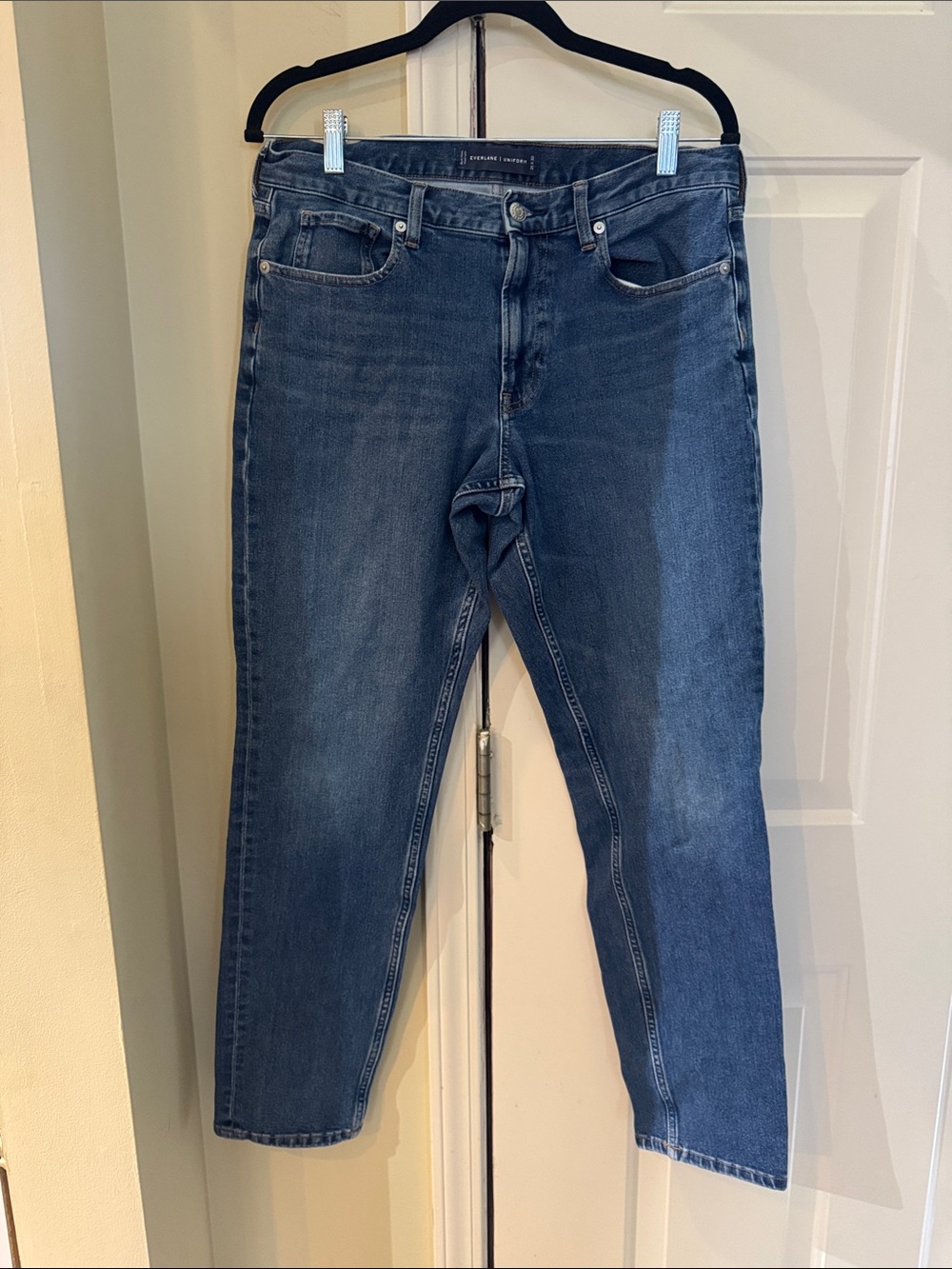 Everlane ladies Slim Straight Jeans in Blue Denim 31x32 organic cotton stretch